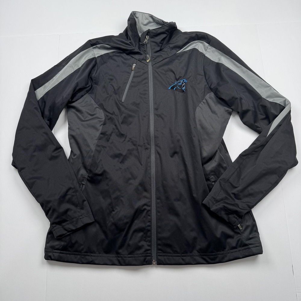 Carolina Panthers Jacket Womens Medium Black Gray NFL Football Full Zip Antigua